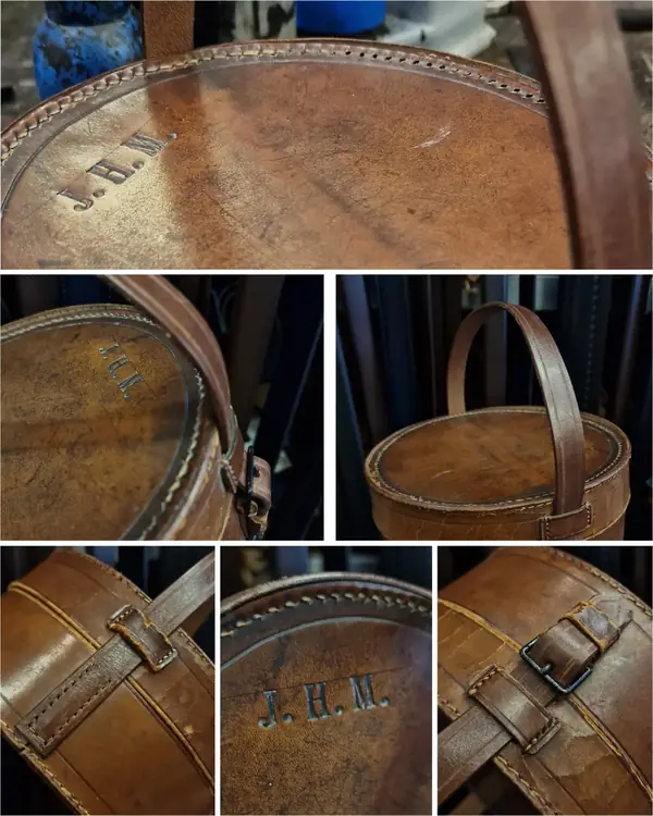 Antique leather case stamped with the initials J.H.M.