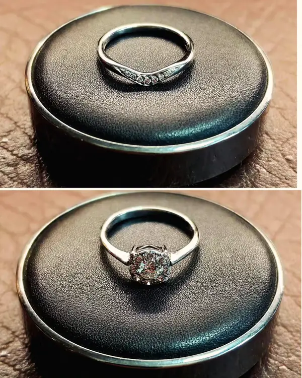 Diamond rings on a leather ring stand