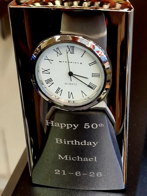 Desk clock engraved ‘Happy 50th Birthday Michael’