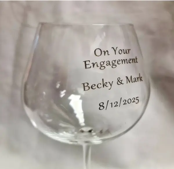 Wine glass engraved for an engagement