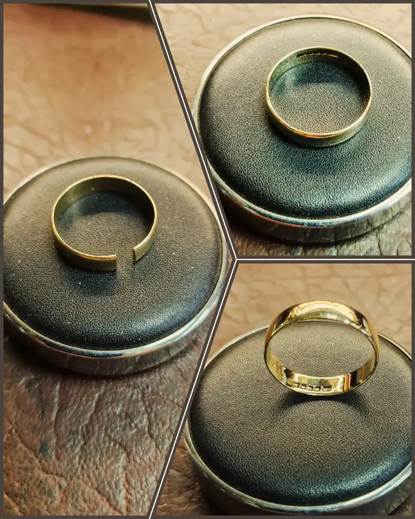 Gold wedding band cut, resized and polished