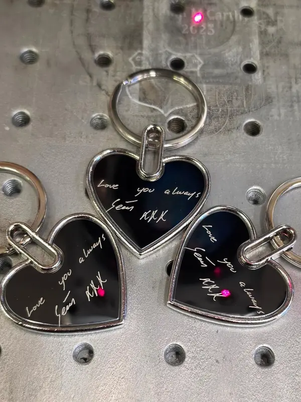 Handwritten ‘Love you always’ message engraved on heart keyrings