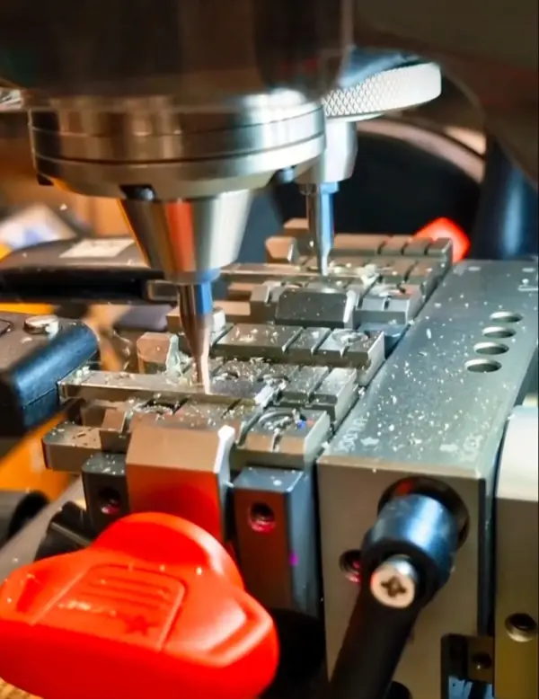 A key being cut on a computerised key machine