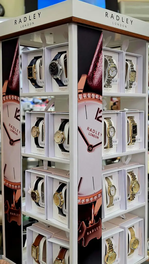 Radley watches on a display stand