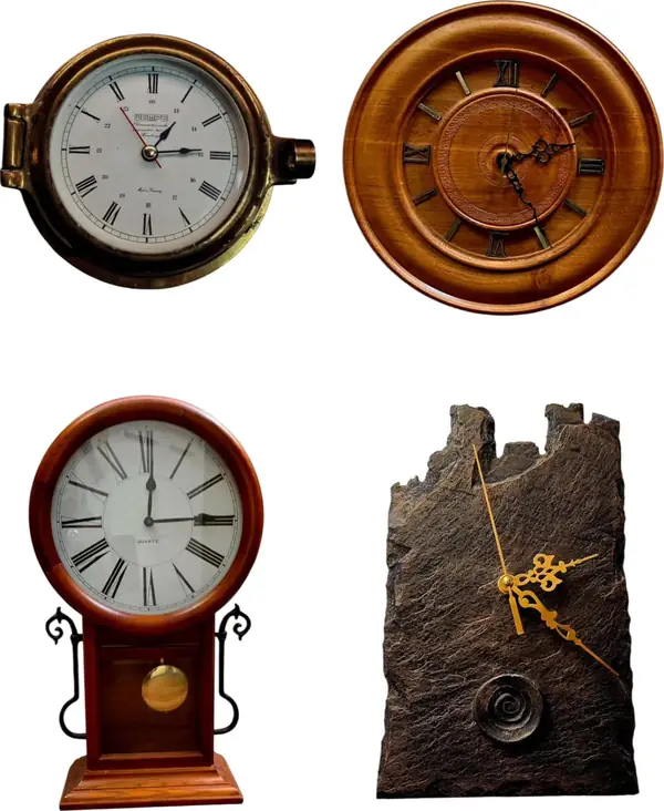 Ship&rsquo;s clock, wooden wall clock, mantel clock and slate clock