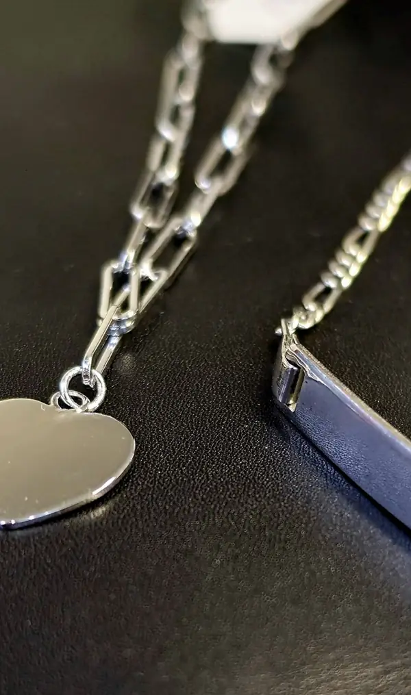 Silver heart and bar pendants