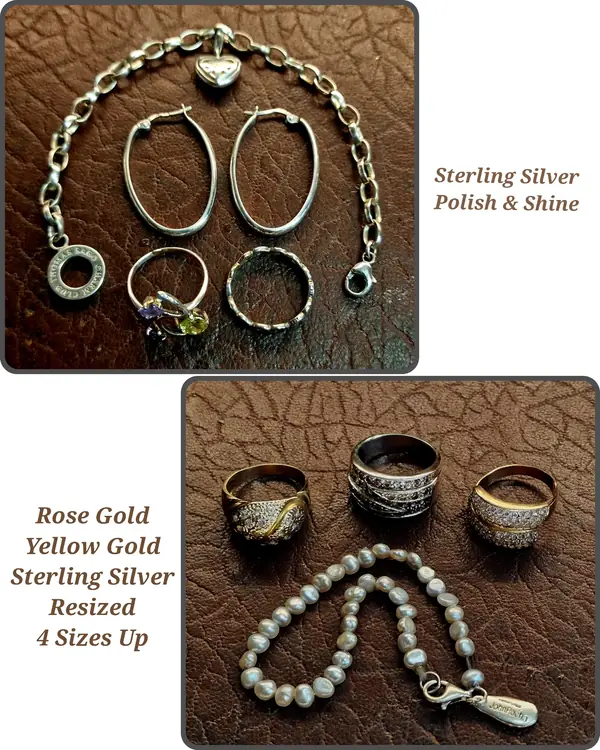 Sterling silver polished, and gold rings resized four sizes up
