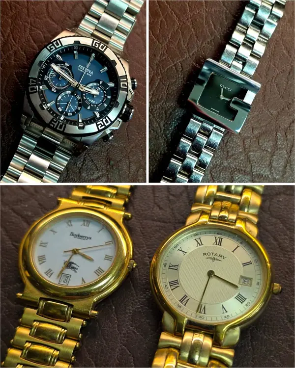 Steel and gold watches, including a blue-dial chronograph
